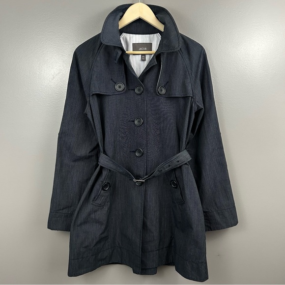 Jacob Pin Stripe Trench Coat Jacket Size Medium - Picture 2 of 15